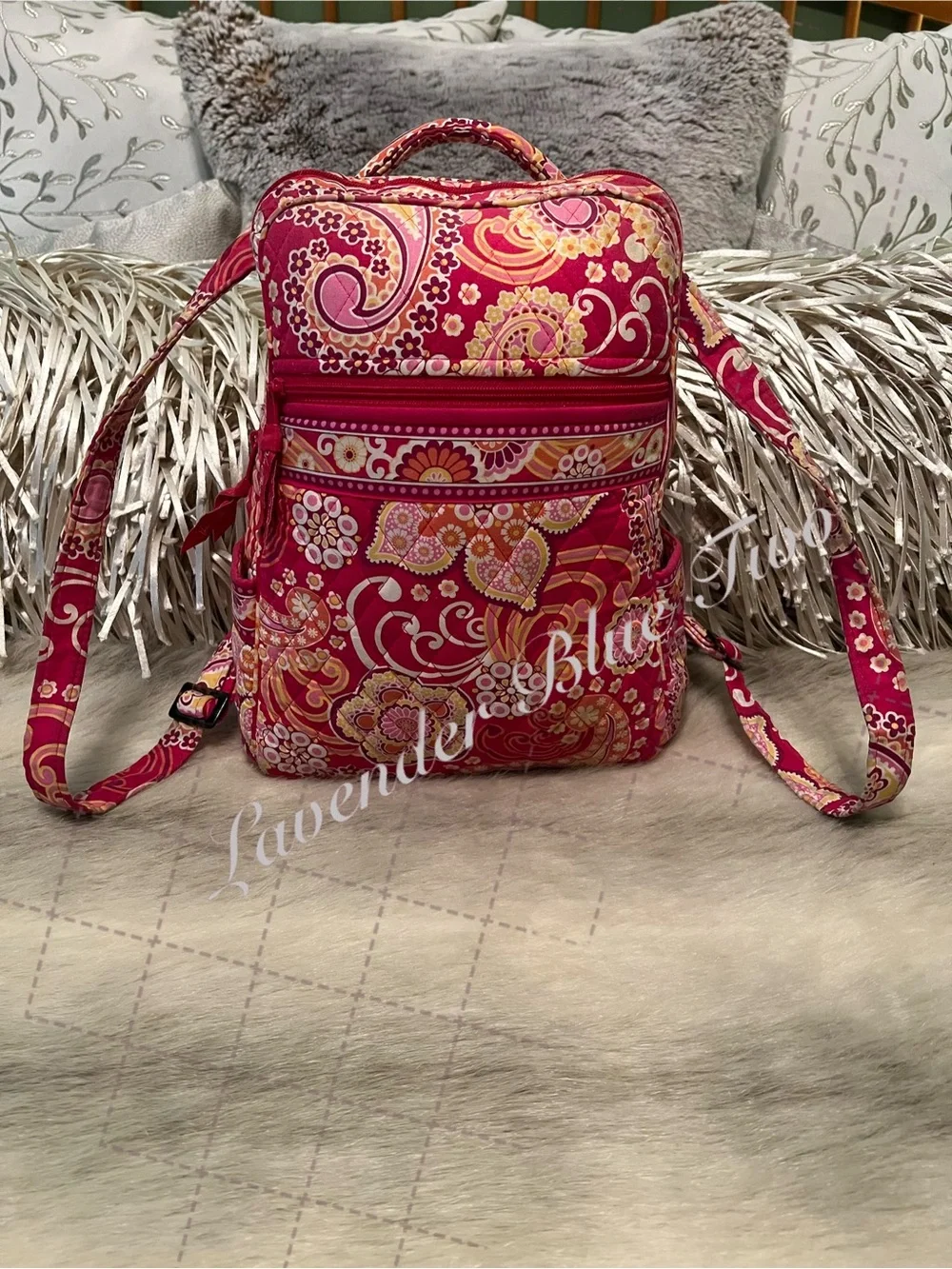 VERA BRADLEY Raspberry Fizz 2008 Zip Front Mini Backpack USA Zip Close Red Pink